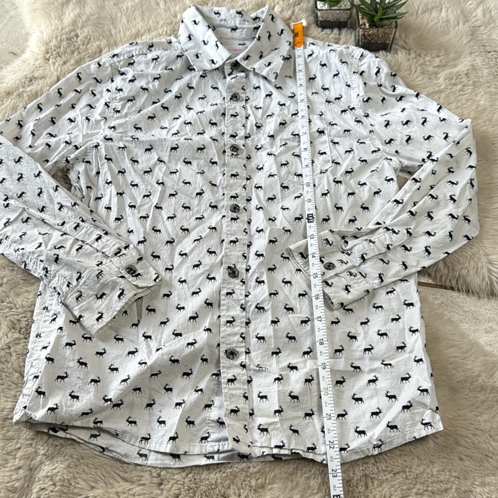 Joe Fresh Kids Button Down Shirt Short Sleeve White With Elk Large 10 / 12 - Picture 10 of 10